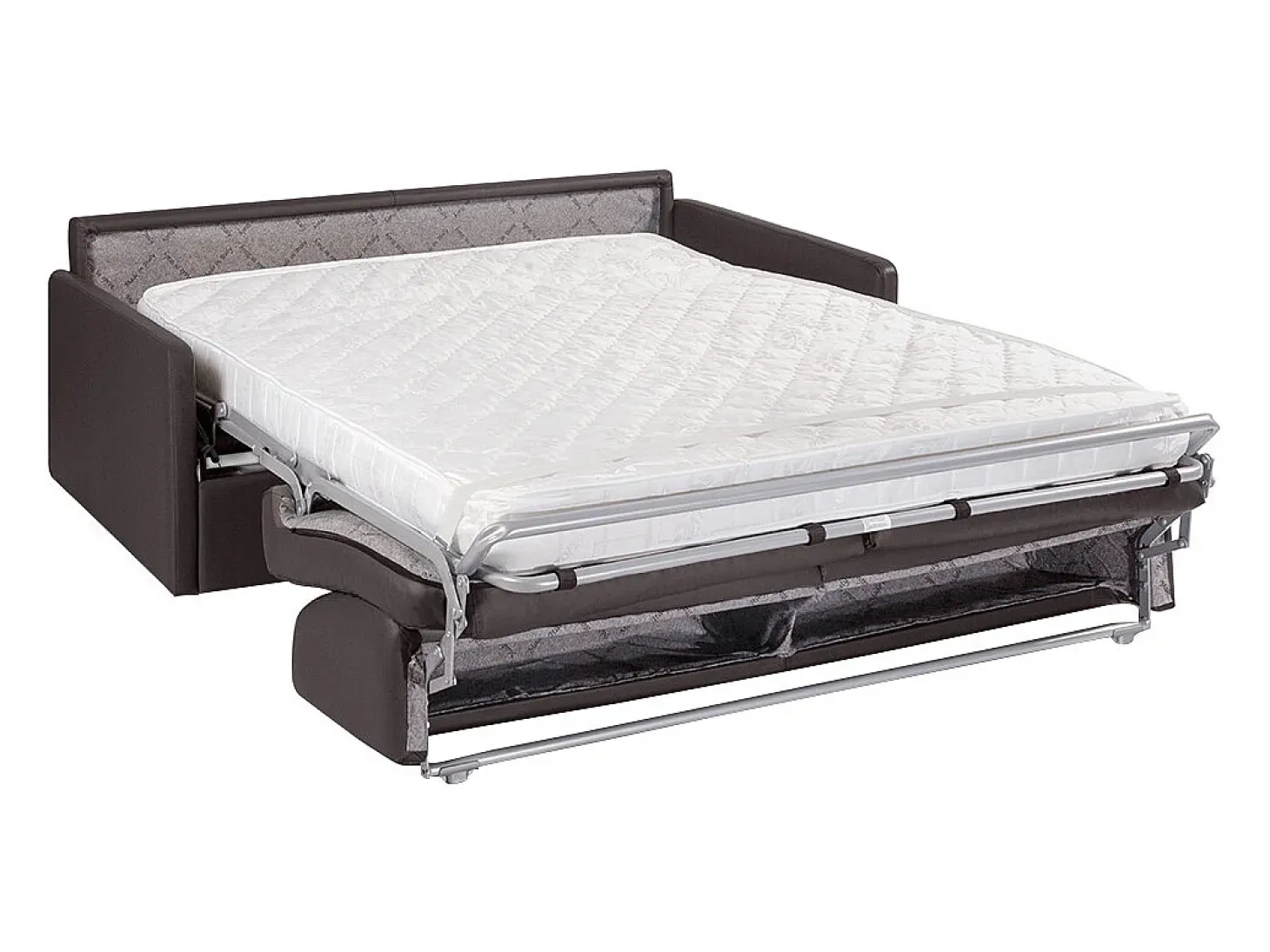 Sofá convertível couro sintético taupe assento memória de forma 160 cm ripas largas 14 cm CALIFE