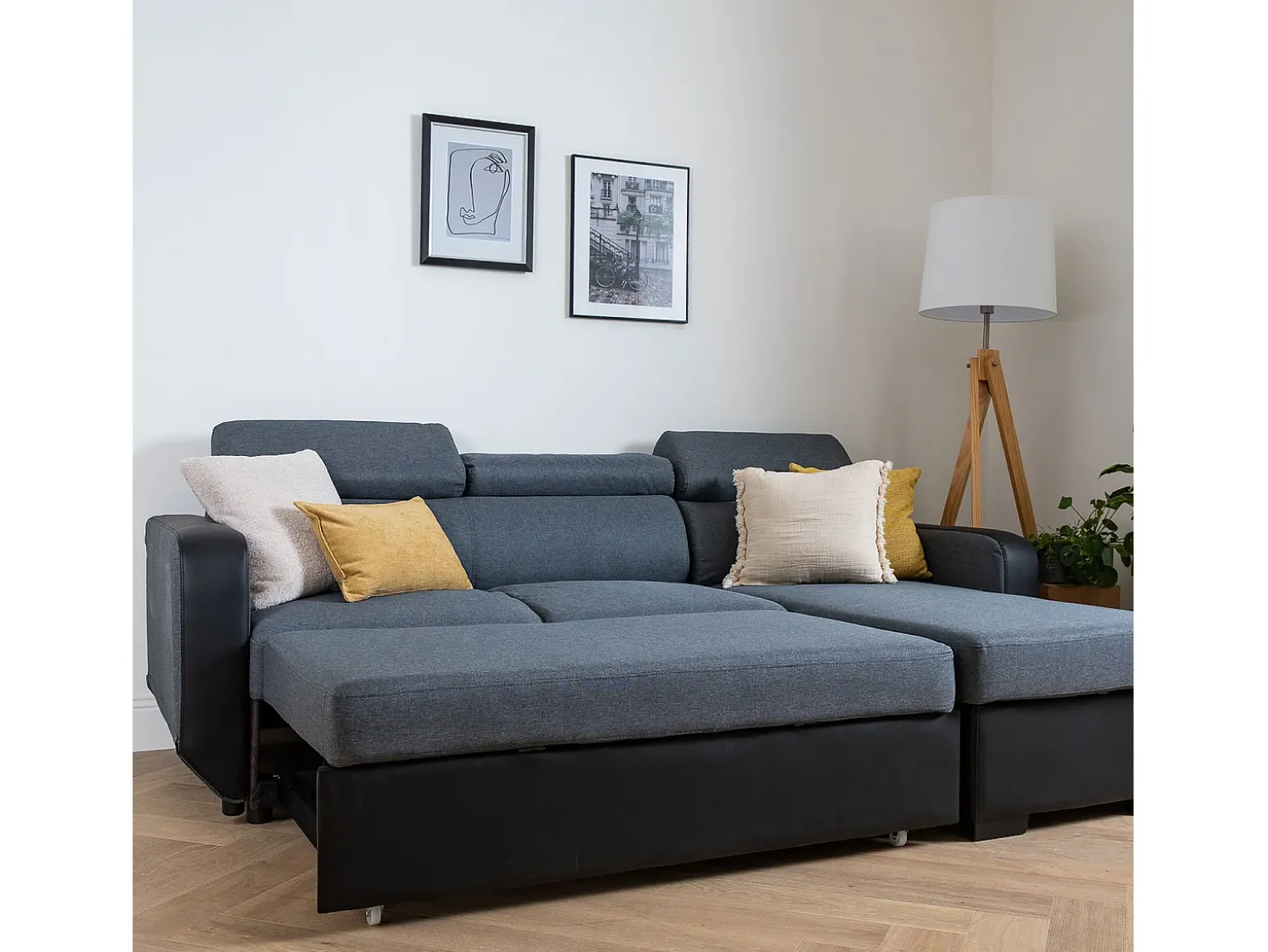 Sofá convertível de 3 lugares WARREN cinza e preto