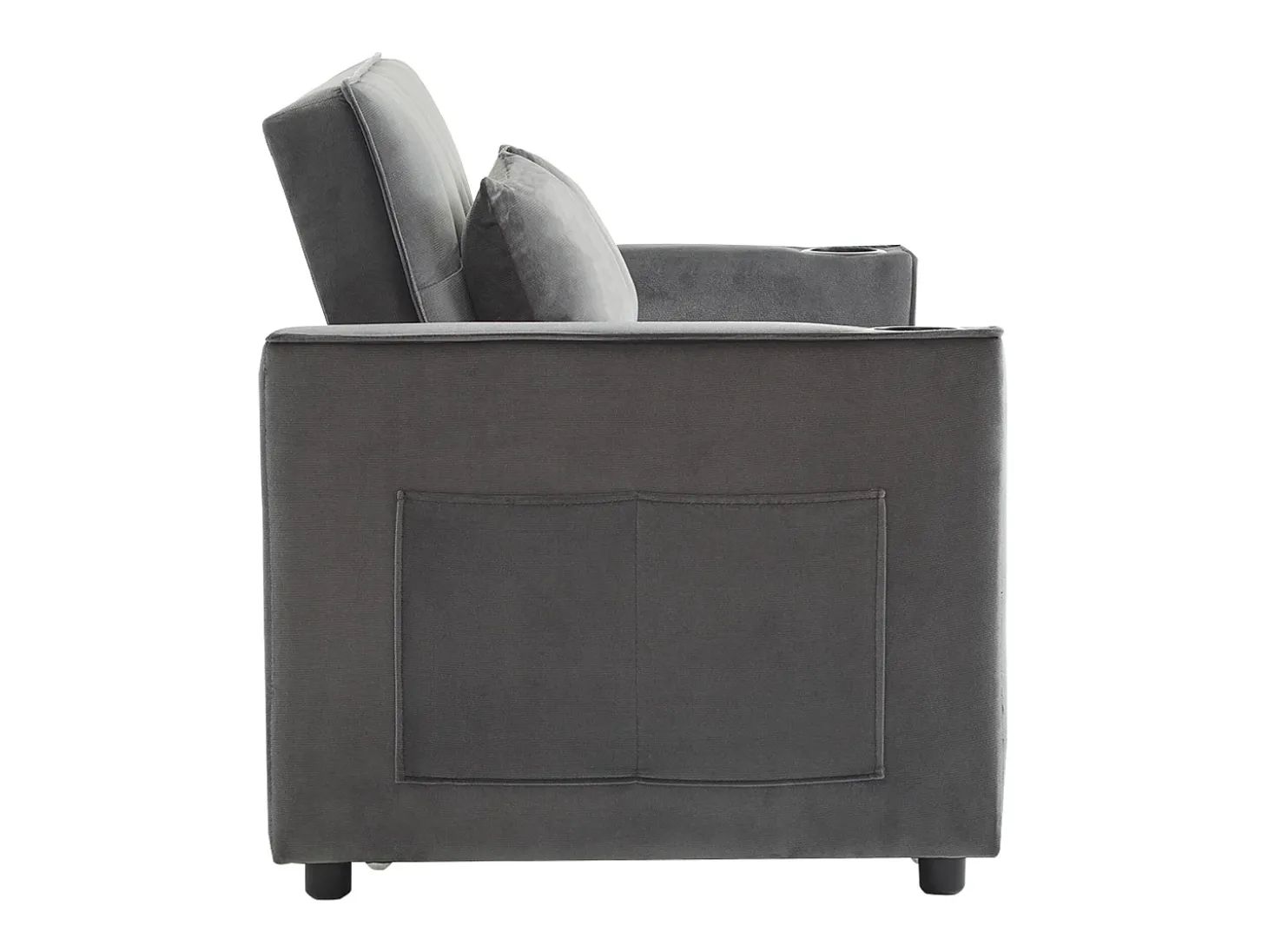 Sofá convertível de 2 lugares com função de cama - Tecido de veludo - Cinza