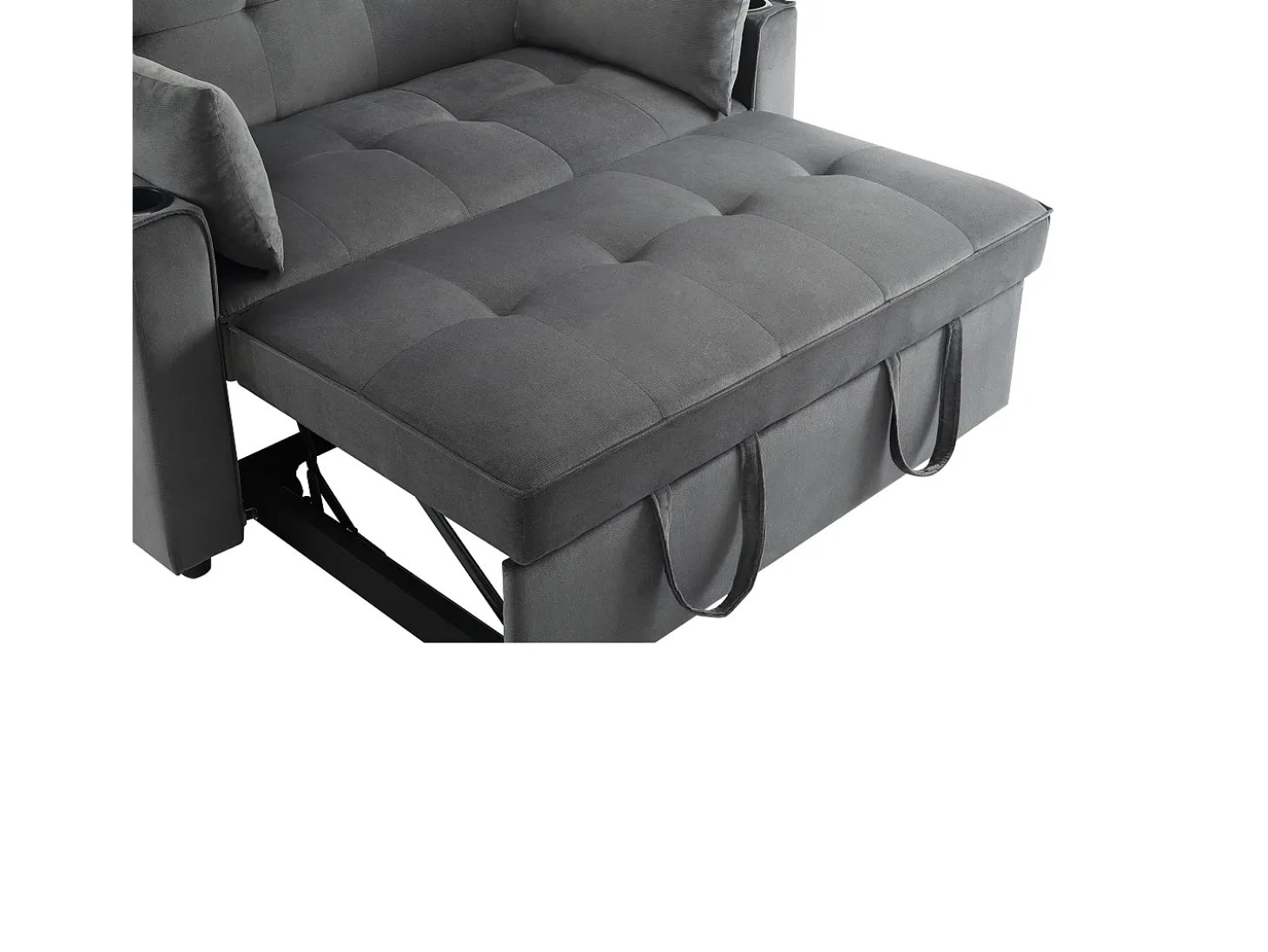 Sofá convertível de 2 lugares com função de cama - Tecido de veludo - Cinza