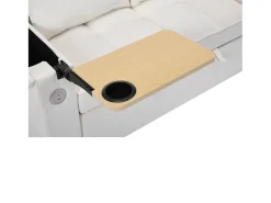 Sofá convertível de 2 lugares em tecido bege - Com encosto ajustável, entradas USB e uma pequena prateleira.