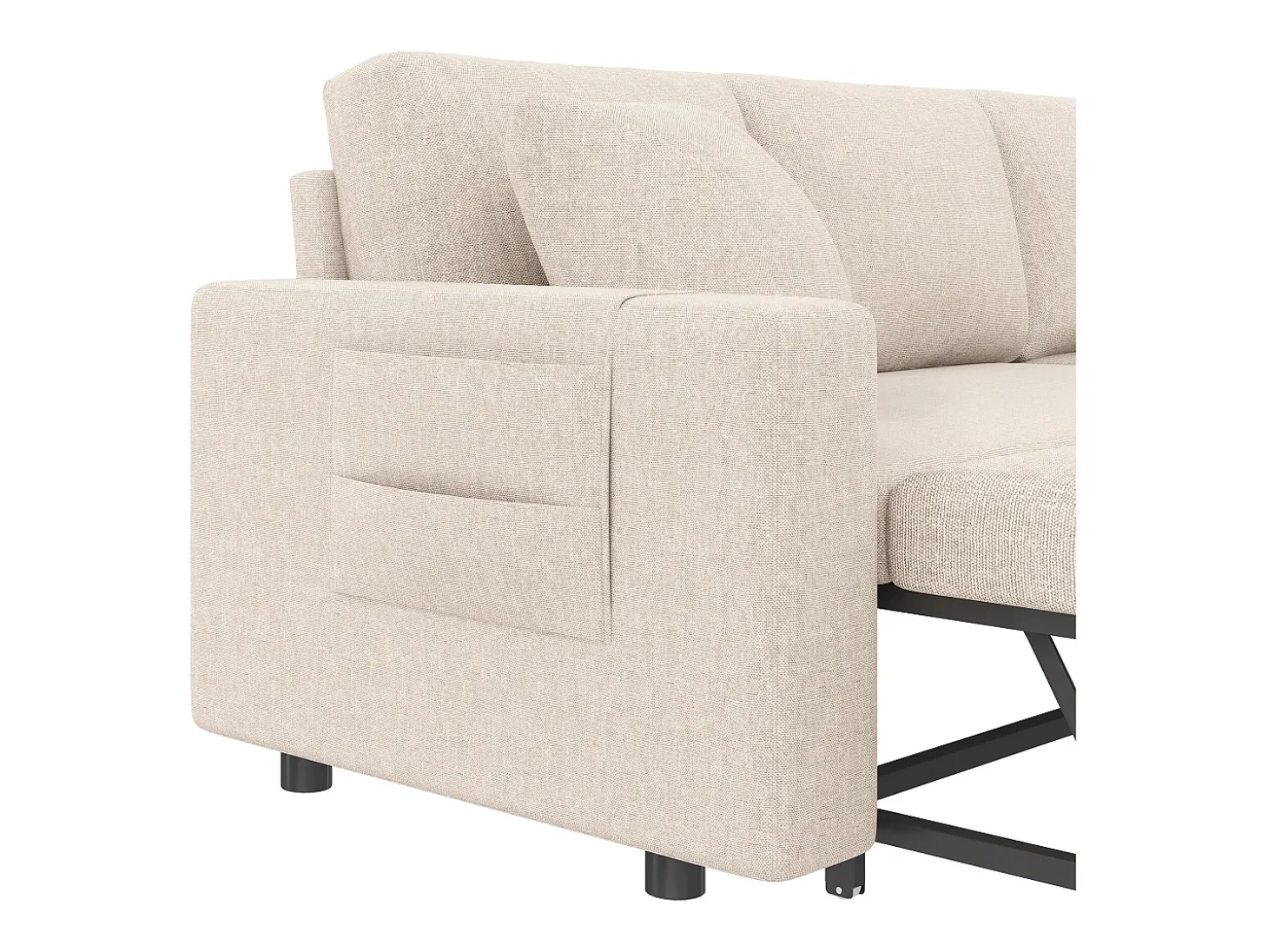 Sofá convertível em L de 3 lugares com função de cama - Chaise longue com espaço de arrumação - Linho bege