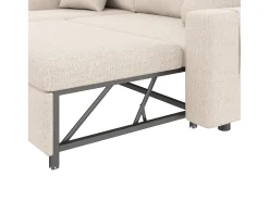 Sofá convertível em L de 3 lugares com função de cama - Chaise longue com espaço de arrumação - Linho bege