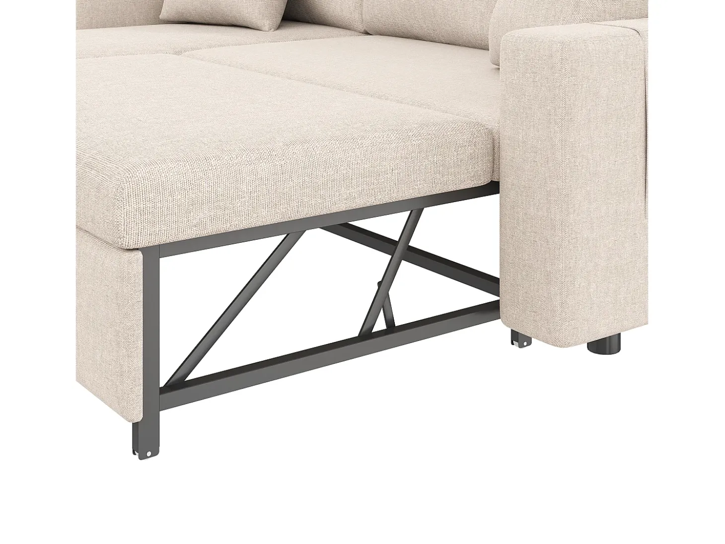 Sofá convertível em L de 3 lugares com função de cama - Chaise longue com espaço de arrumação - Linho bege