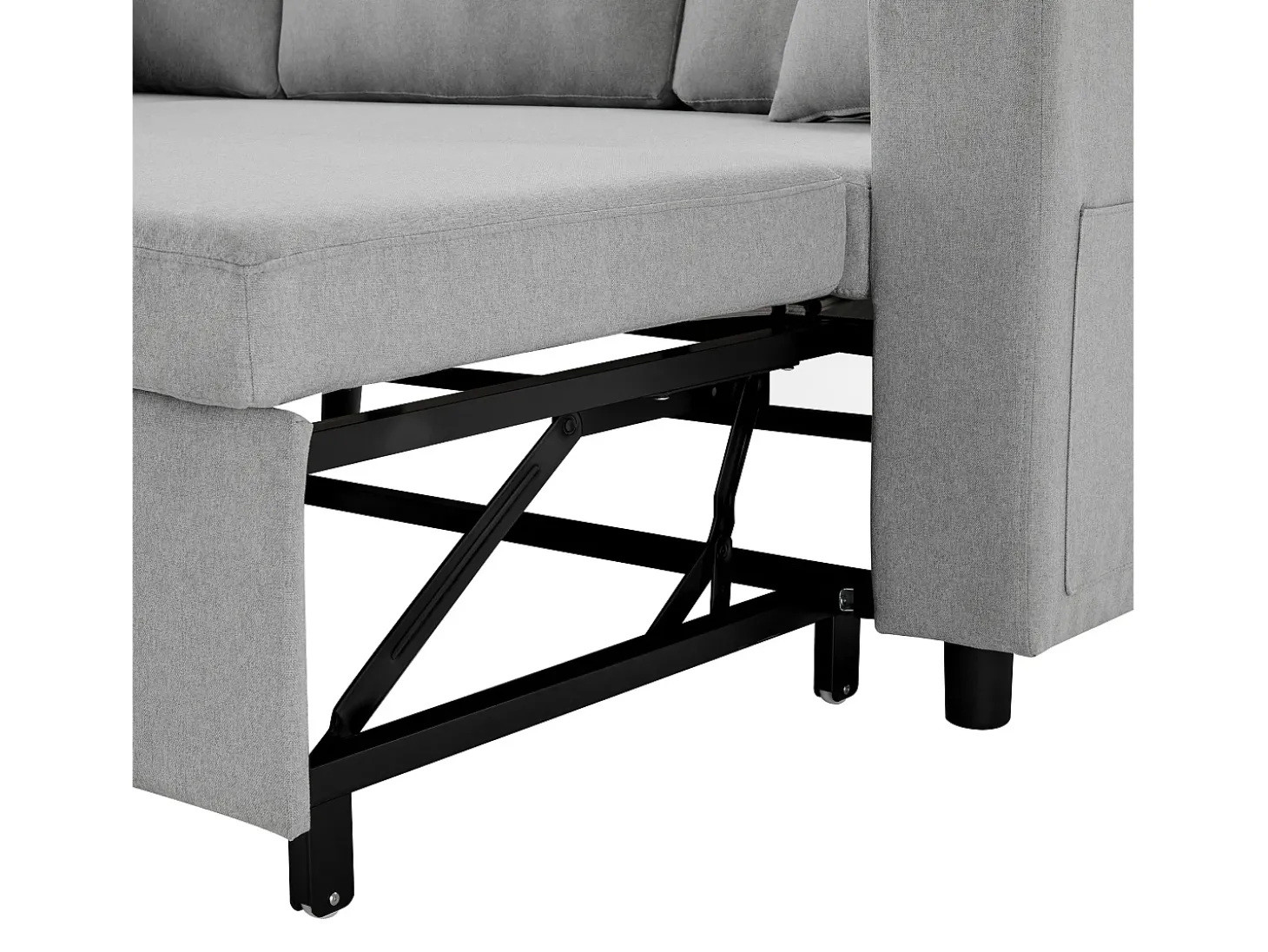 Sofá convertível em L de 3 lugares com função de cama - Chaise longue com espaço de arrumação - Linho cinzento