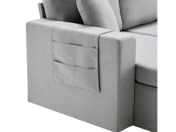 Sofá convertível em L de 3 lugares com função de cama - Chaise longue com espaço de arrumação - Linho cinzento