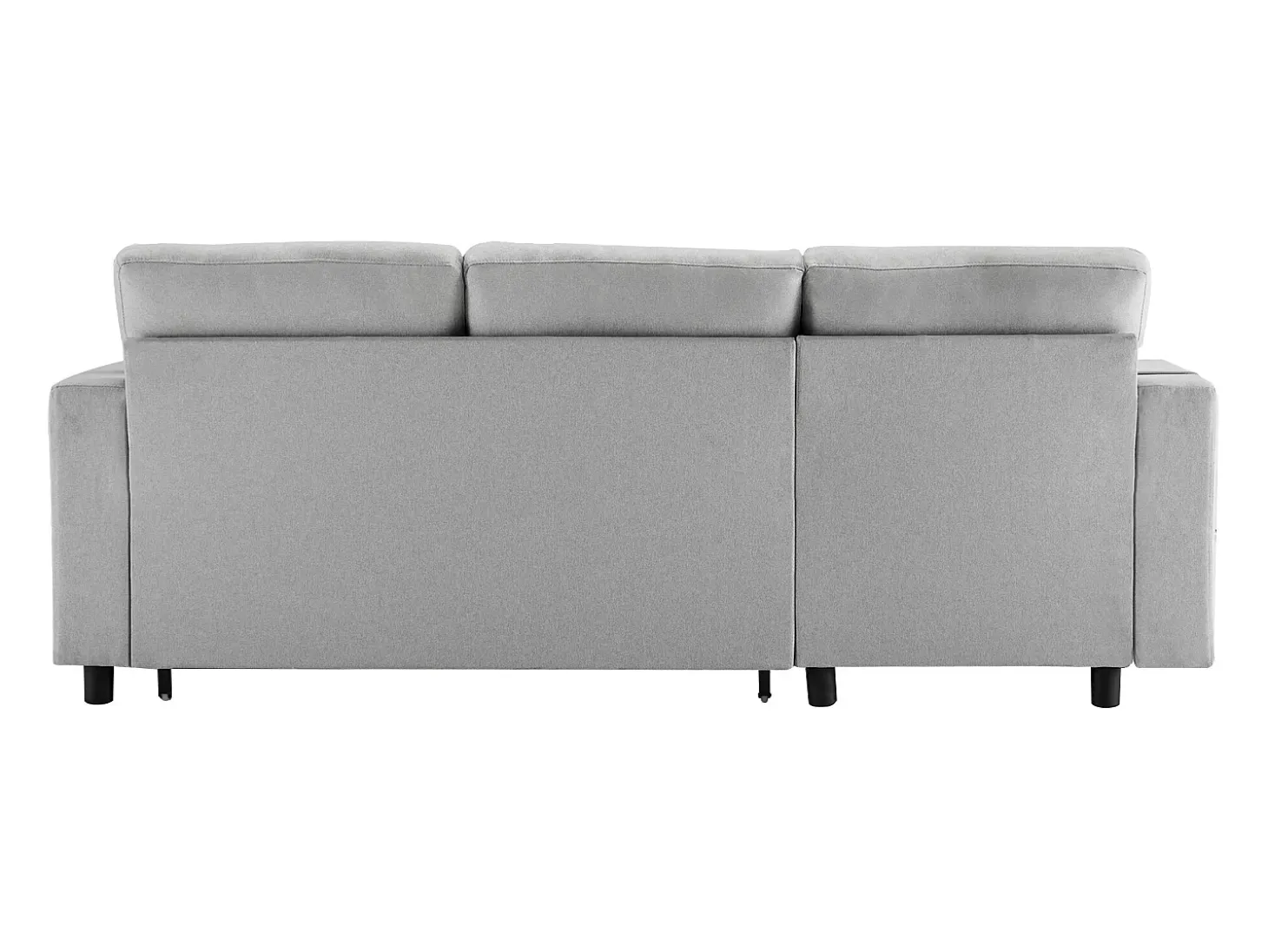 Sofá convertível em L de 3 lugares com função de cama - Chaise longue com espaço de arrumação - Linho cinzento