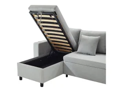 Sofá convertível em L de 3 lugares com função de cama - Chaise longue com espaço de arrumação - Linho cinzento