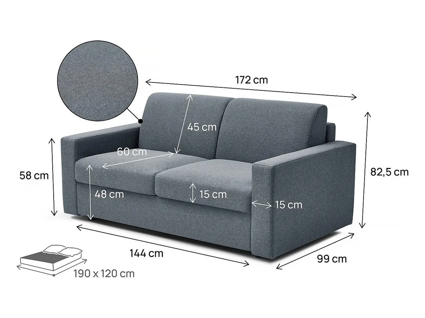 Sofá convertível em tecido "Diana" Express - cama de 120 cm - 2 lugares - Cinza