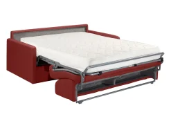 Sofá convertível em tecido vermelho assento memória de forma 140 cm ripas largas 14 cm CALIFE