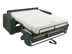 Sofá convertível veludo canelado verde assento memória de forma 140 cm ripas largas 18cm CALIFE