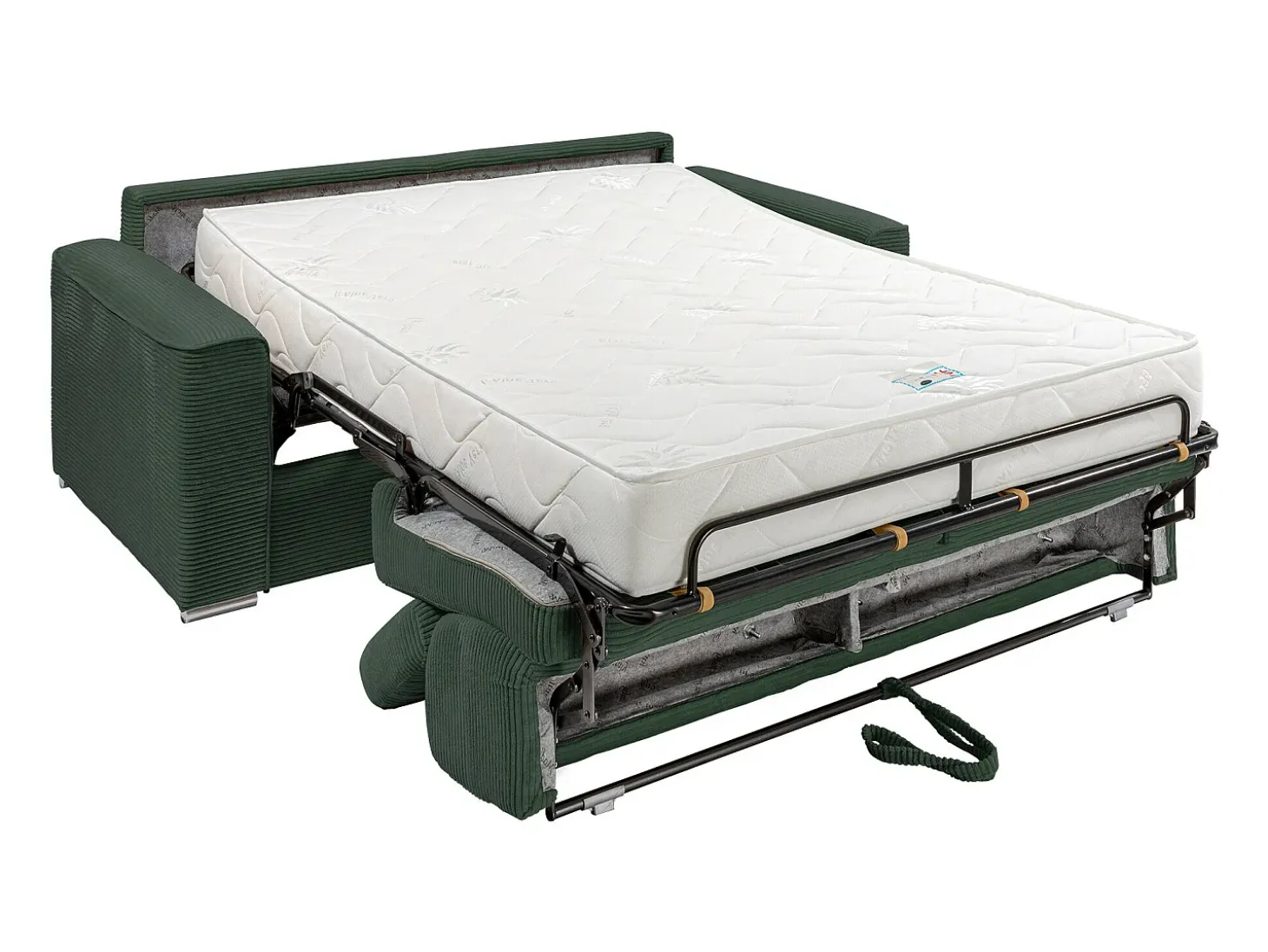 Sofá convertível veludo canelado verde assento com assento de memória de forma 140 cm colchão 22cm CALIFE