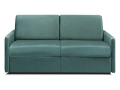 Sofá convertível veludo verde esmeralda assento memória de forma 140 cm colchão 18 cm CALIFE