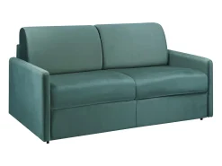 Sofá convertível veludo verde esmeralda assento memória de forma 140 cm colchão 18 cm CALIFE