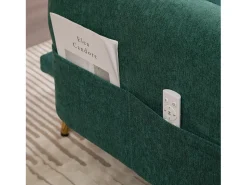 Sofá convertível verde esmeralda de 2 lugares com 2 portas USB, suporte para telemóvel e bolsos laterais 173x78x78cm