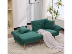 Sofá convertível verde esmeralda de 2 lugares com 2 portas USB, suporte para telemóvel e bolsos laterais 173x78x78cm
