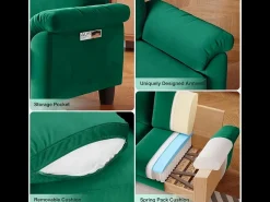 Sofá da sala de estar 2 Lugar em tecido de pista, sofá moderno no meio do século, com bolsa de armazenamento, 178x75x87cm, verde