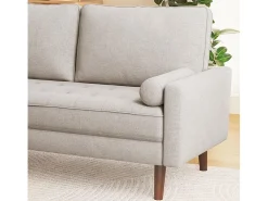 Sofá de 3 - Sofá em tecido de linho bege - Escandinavo - com 2 travesseiros e apoios de braços - pés de madeira maciça - 173x77x84cm