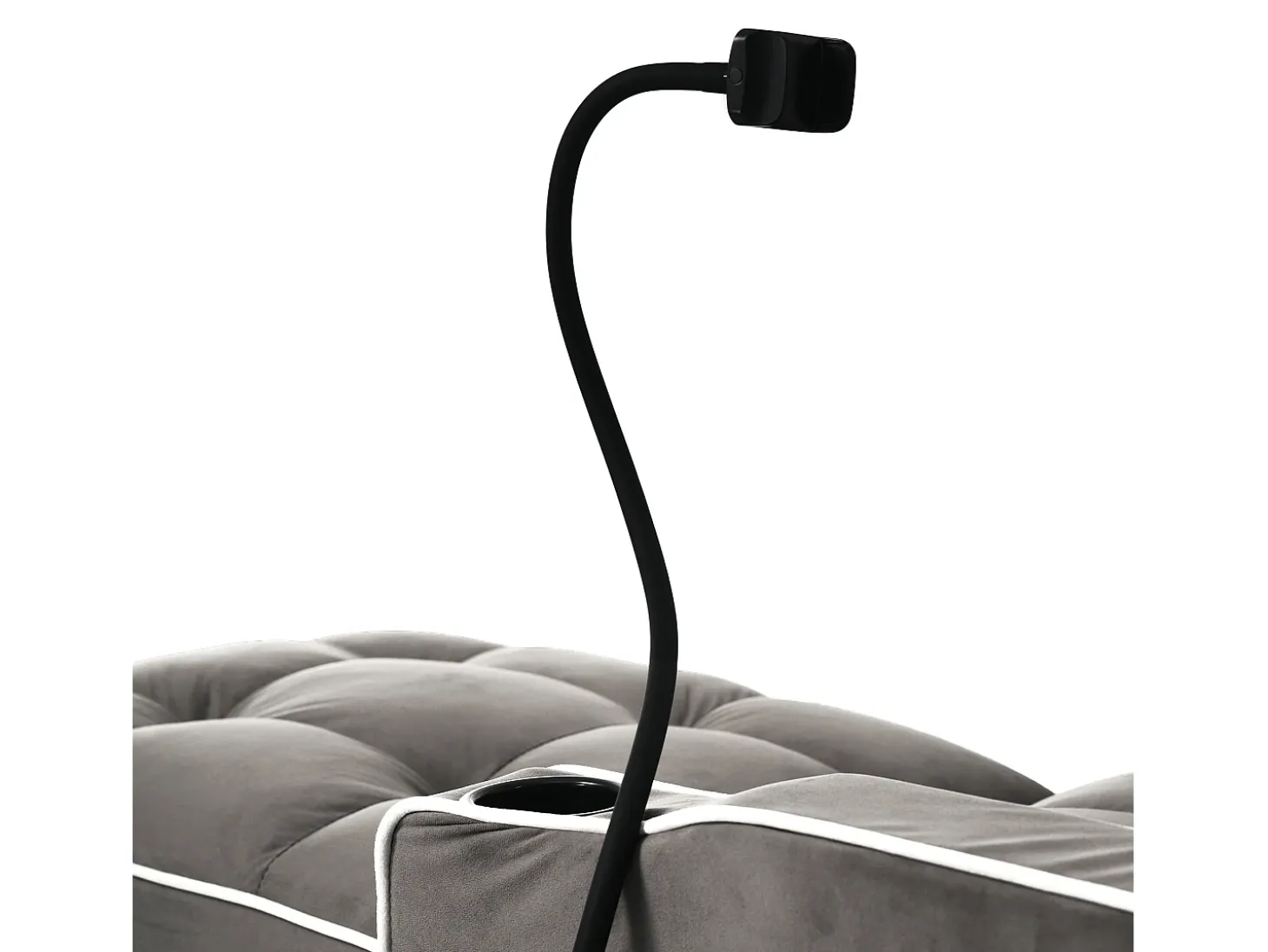 Sofá de 1 lugar - Poltrona com suporte para copos e suporte para telemóvel - veludo cinza escuro