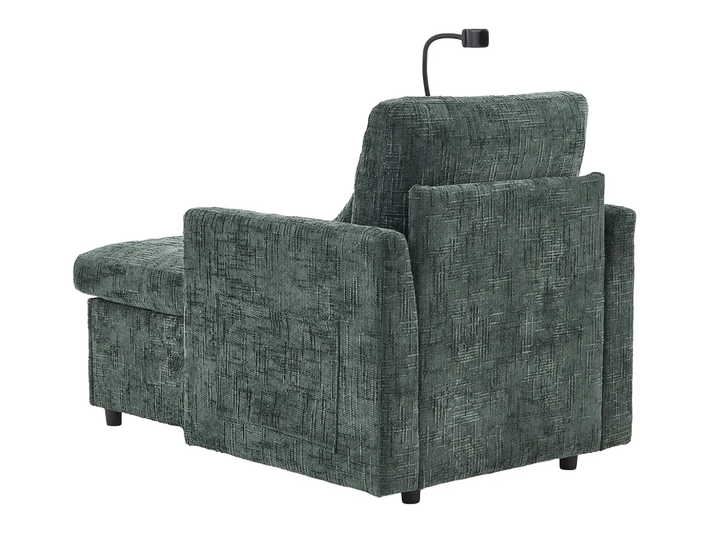 Sofá de 1 lugar com 2 bolsos laterais - Sofá para sala de estar com suporte para telemóvel e compartimento oculto - chenille verde