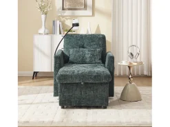 Sofá de 1 lugar com 2 bolsos laterais - Sofá para sala de estar com suporte para telemóvel e compartimento oculto - chenille verde
