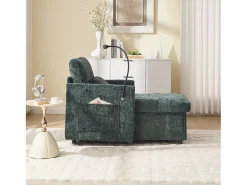 Sofá de 1 lugar com 2 bolsos laterais - Sofá para sala de estar com suporte para telemóvel e compartimento oculto - chenille verde