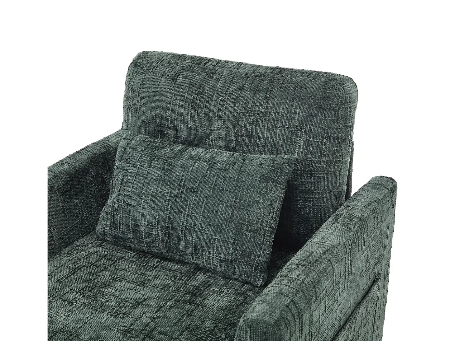 Sofá de 1 lugar com 2 bolsos laterais - Sofá para sala de estar com suporte para telemóvel e compartimento oculto - chenille verde