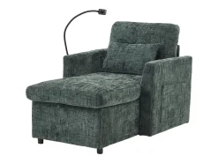 Sofá de 1 lugar com 2 bolsos laterais - Sofá para sala de estar com suporte para telemóvel e compartimento oculto - chenille verde