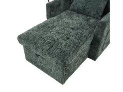 Sofá de 1 lugar com 2 bolsos laterais - Sofá para sala de estar com suporte para telemóvel e compartimento oculto - chenille verde