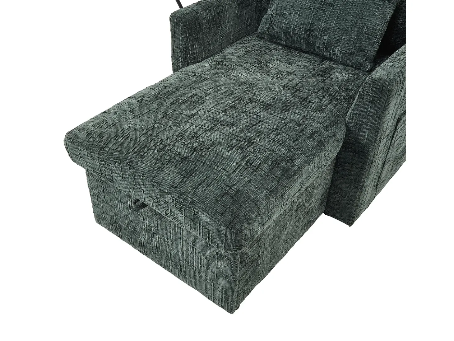 Sofá de 1 lugar com 2 bolsos laterais - Sofá para sala de estar com suporte para telemóvel e compartimento oculto - chenille verde
