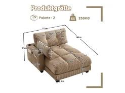 Sofá de 1 lugar com braços - Sofá de relaxamento com 2 bases para copos e bolsos laterais - bombazine caqui