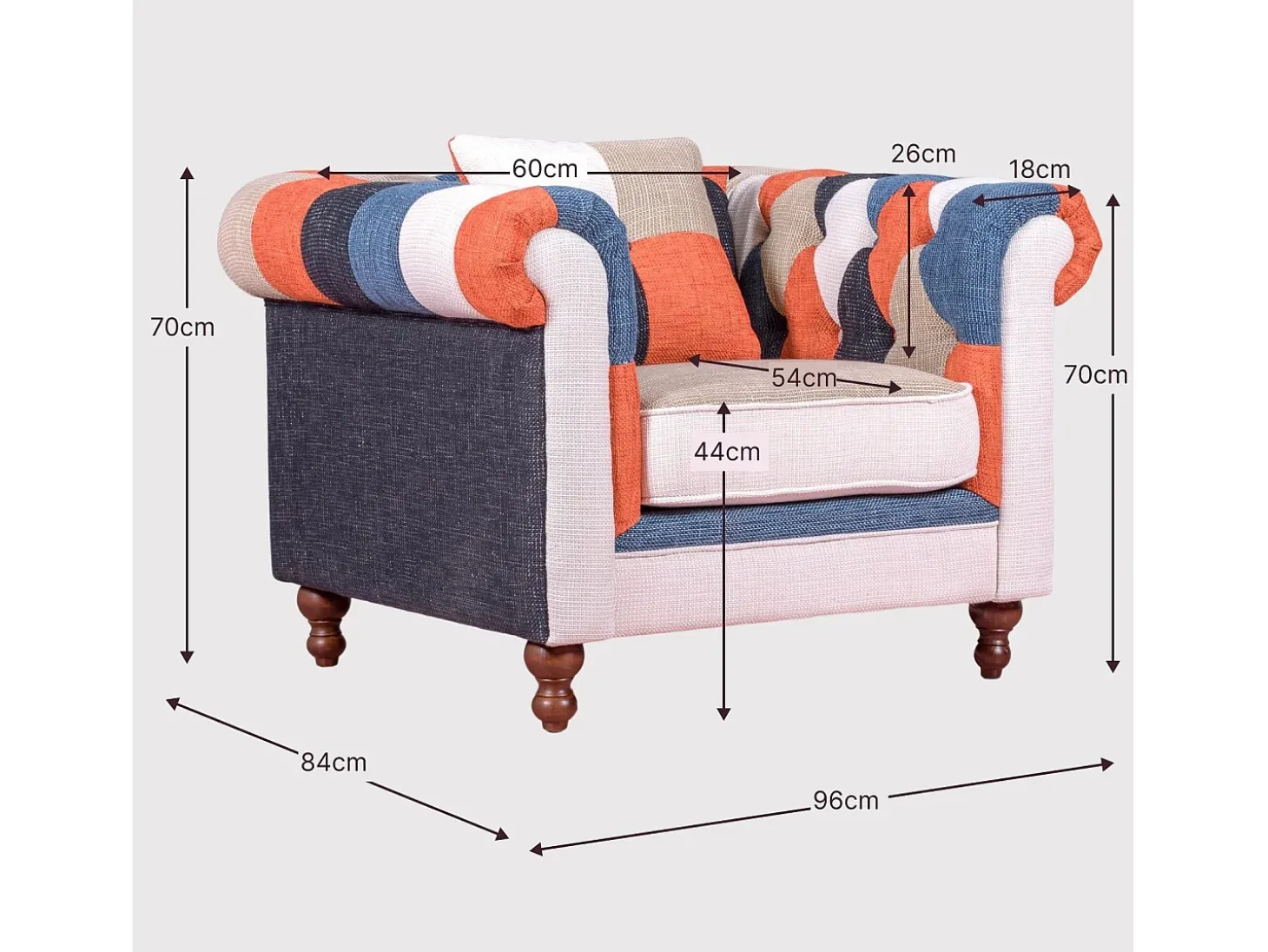 Sofá de 1 lugar estofado em patchwork - Chesterfield - Retalhos