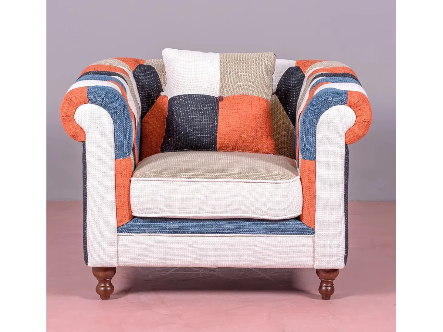 Sofá de 1 lugar estofado em patchwork - Chesterfield - Retalhos