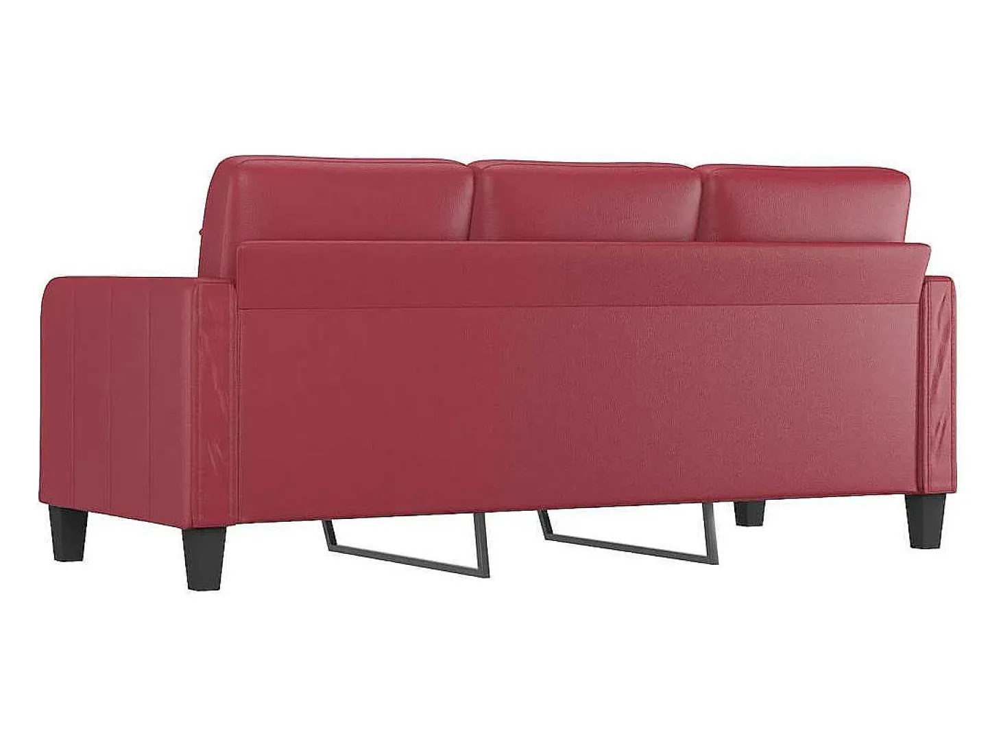 Sofá de 3 lugares 180 cm couro artificial vermelho tinto