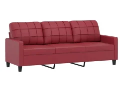 Sofá de 3 lugares 180 cm couro artificial vermelho tinto PT351818