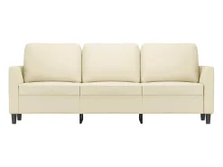 Sofá de 3 lugares 180 cm couro artificial cor creme