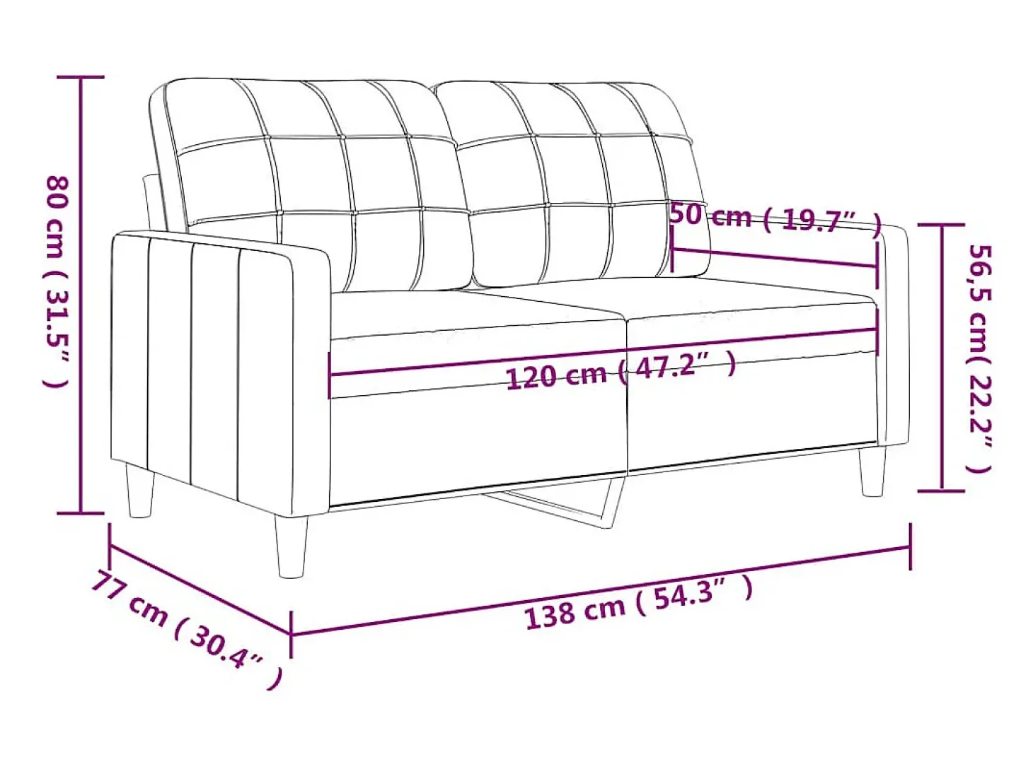 Sofá de 2 lugares 120 cm couro artificial cor cappuccino