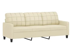Sofá de 3 lugares 180 cm couro artificial cor creme
