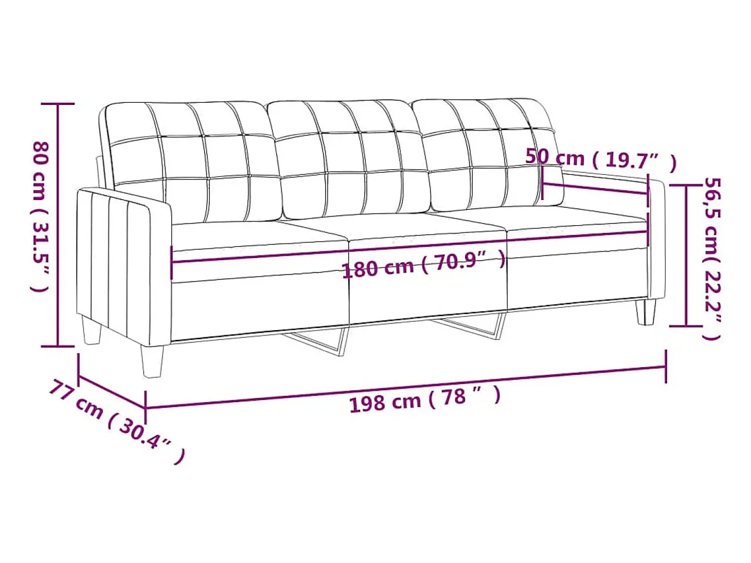 Sofá de 3 lugares 180 cm couro artificial cor creme
