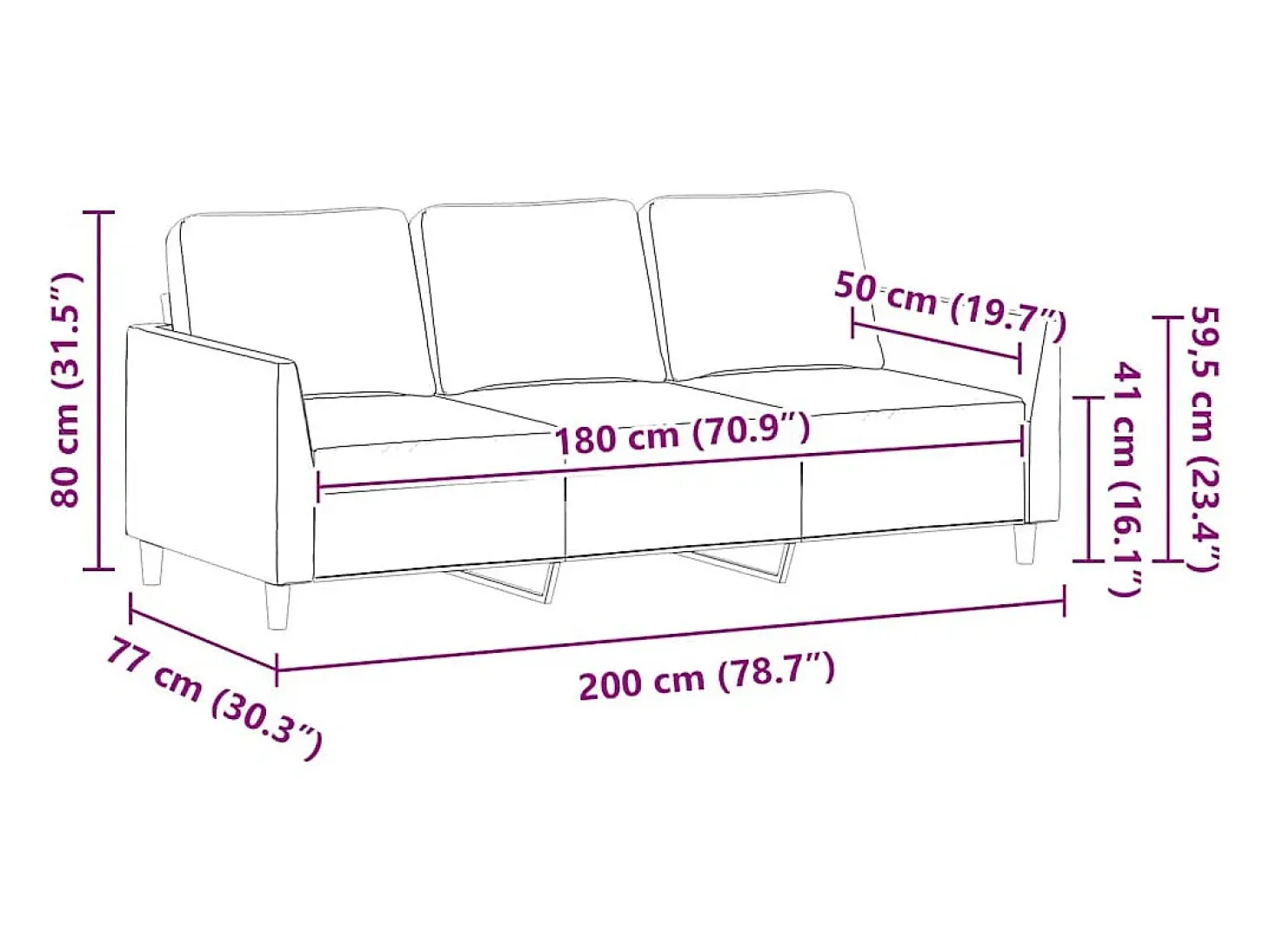 Sofá de 3 lugares 180 cm couro artificial cor cappuccino