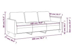 Sofá de 3 lugares 180 cm couro artificial cor cappuccino