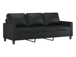 Sofá de 3 lugares 180 cm couro artificial preto