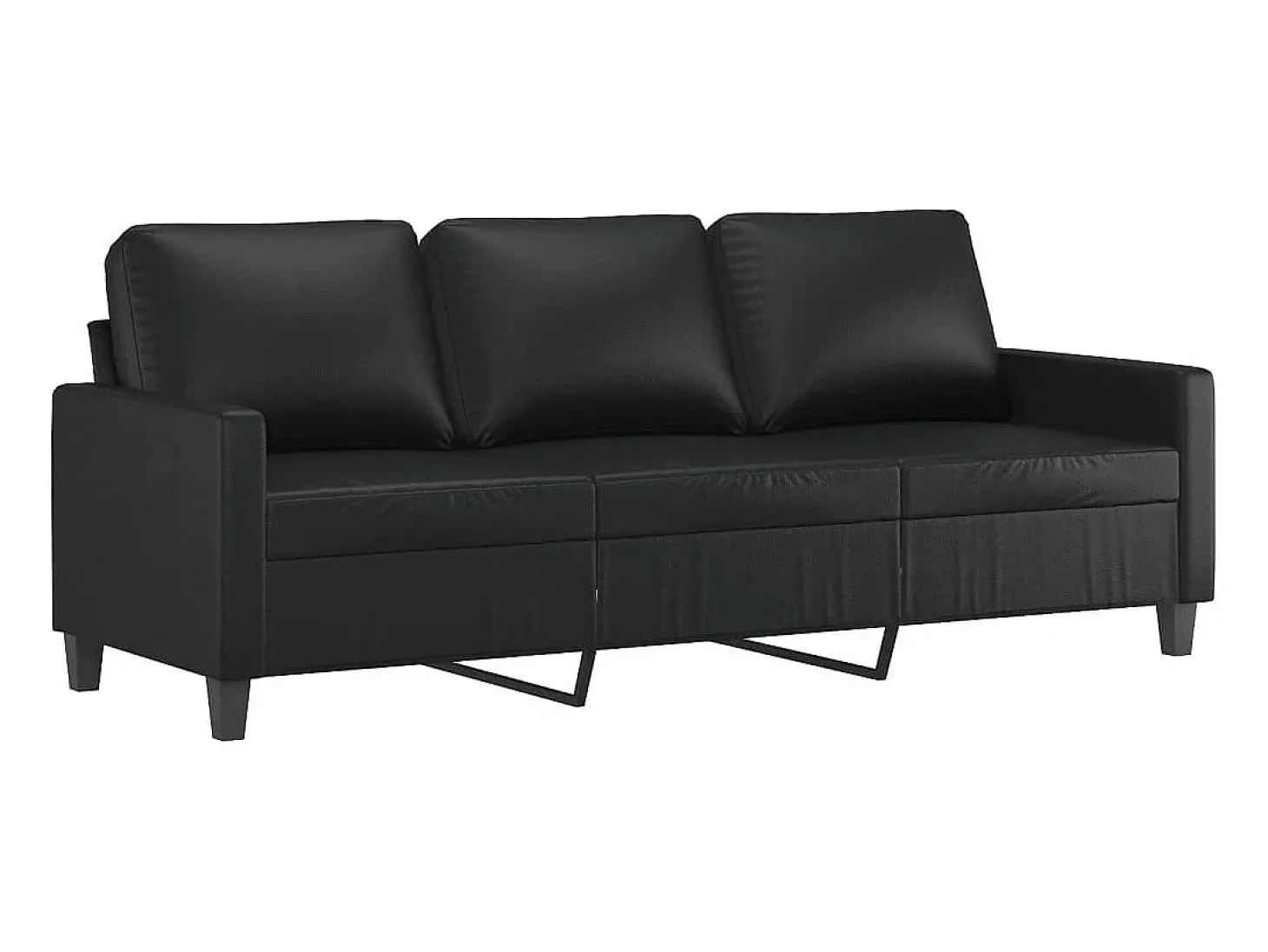 Sofá de 3 lugares 180 cm couro artificial preto