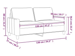 Sofá de 2 lugares 120 cm couro artificial cor cappuccino