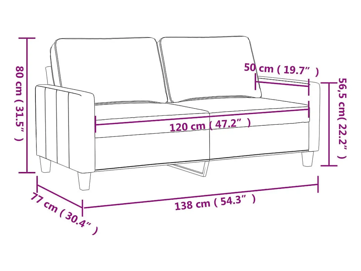 Sofá de 2 lugares 120 cm couro artificial cor cappuccino