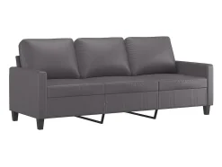 Sofá de 3 lugares 180 cm couro artificial cinza
