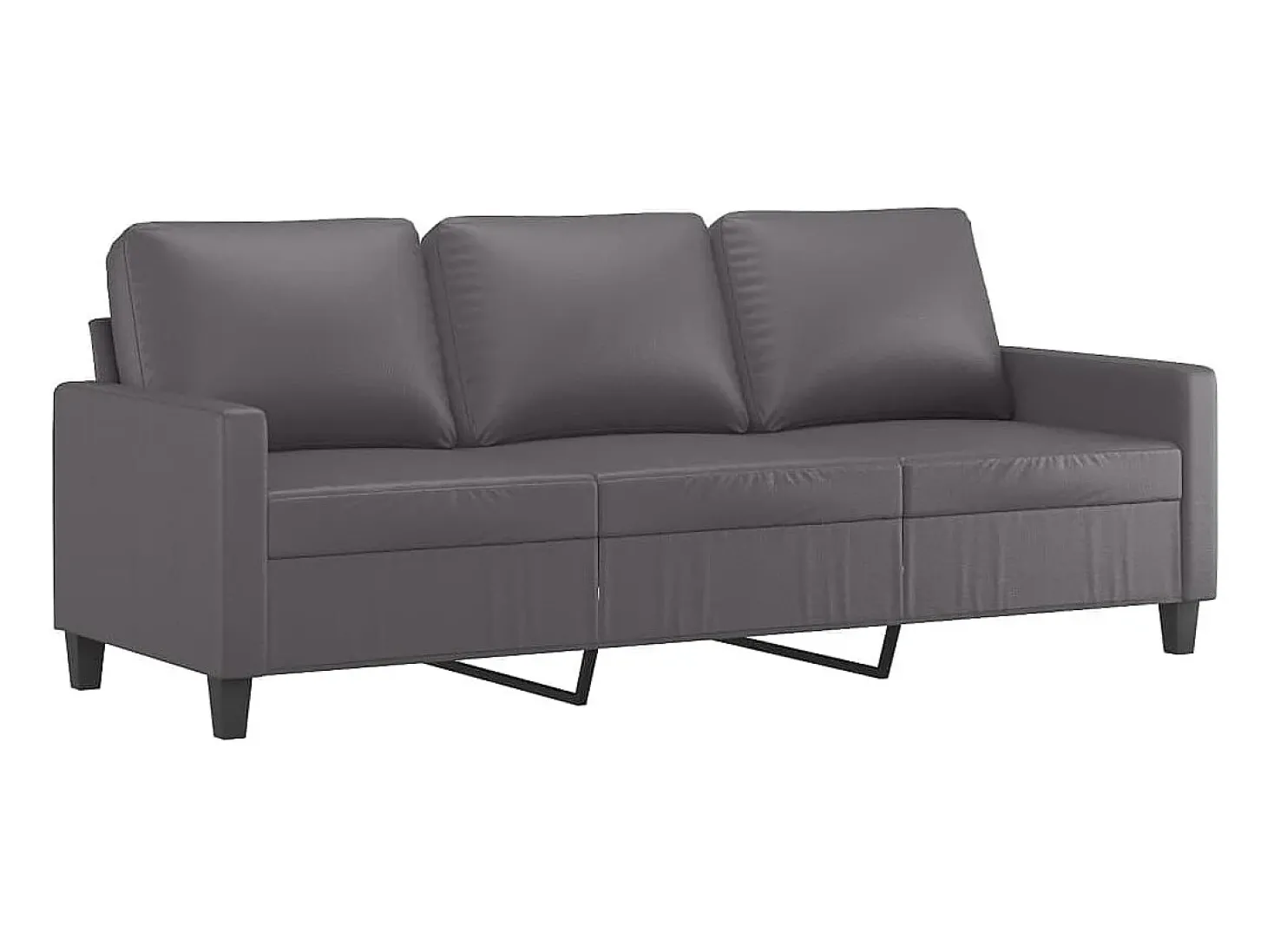 Sofá de 3 lugares 180 cm couro artificial cinza