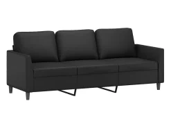 Sofá de 3 lugares 180 cm couro artificial preto