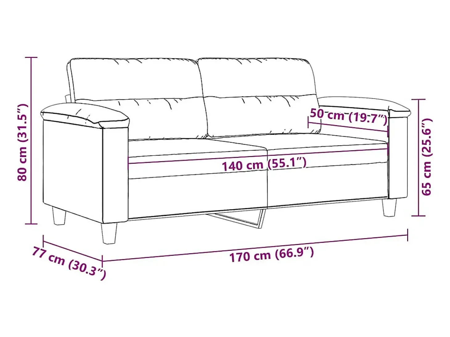Sofá de 2 lugares 140 cm tecido de microfibra cor creme