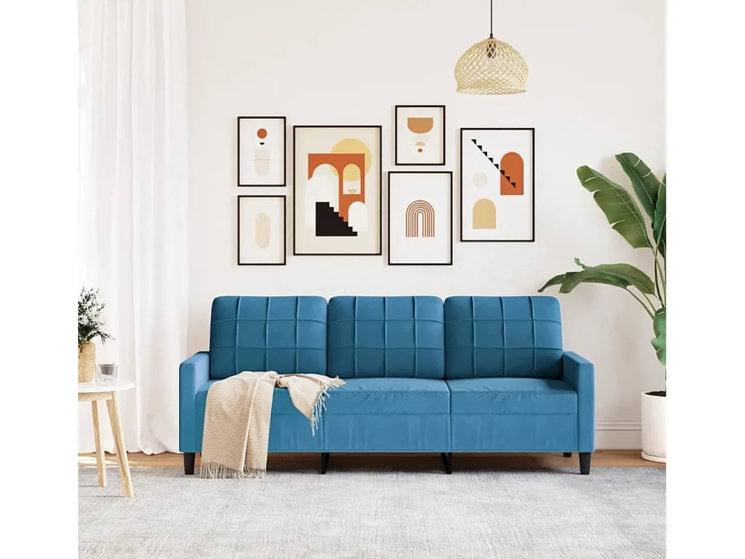 Sofá de 3 lugares 180 cm veludo azul PT105100